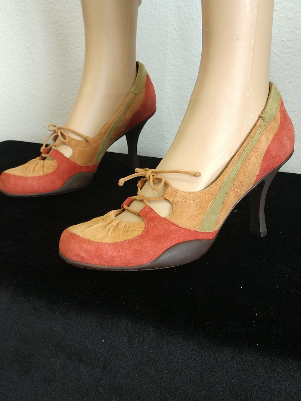 BCBGirls Suede Mary Jane Heels in Red, Tan, Olive